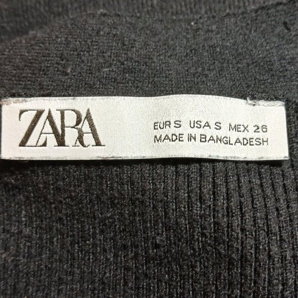 ZARA Black Ribbed Button Knit Crop Balloon Sleeve Cardigan - Picture 4 of 9
